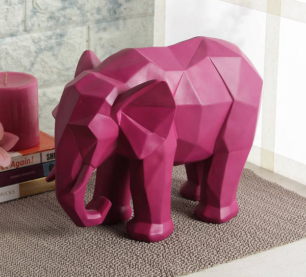 Resin Geometric Pink Elephant Figurine | Modern Animal Sculpture for Home & Office Decor | Elegant Luxury Gifting Showpiece
