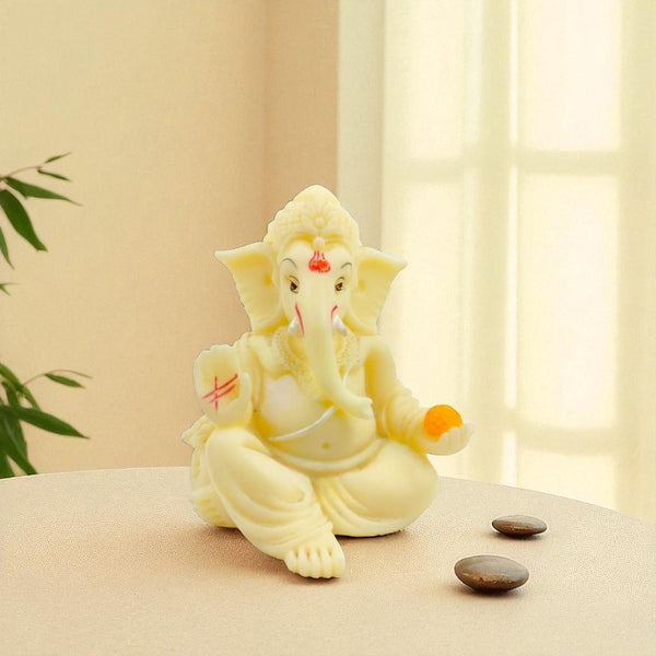 Elegant Yellow & Silver Ganesha Idol | Polyresin Dual-Tone Statue for Prosperity, Blessings & Modern Auspicious Decor