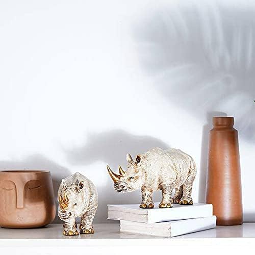 Golden Horn Resin Rhino Decor Pair - Karigaari India Aesthetic Home Decor