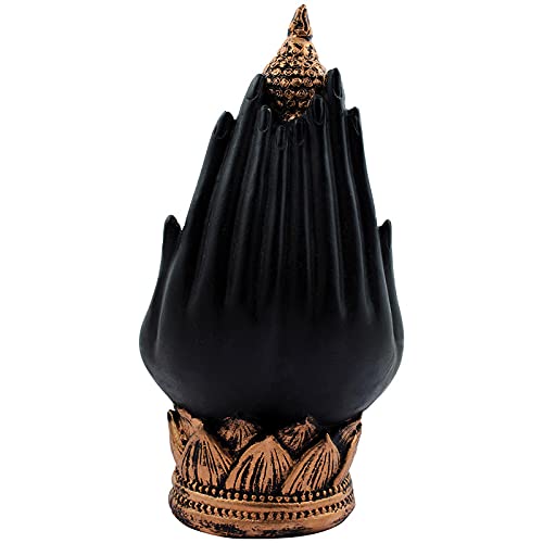 Handcrafted Ployresin Lord Buddha Sitting On Hand Statue Showpiece Home Decor/Office Decor/Spiritual Gift, Black And Gold - Karigaari India Aesthetic Home Decor