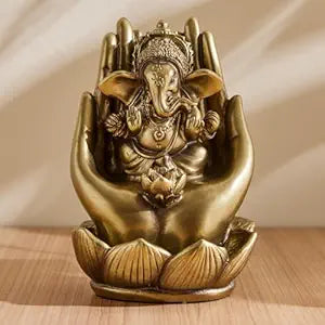 Golden Ganpati Lotus Figurine - Blessing - Karigaari India Aesthetic Home Decor