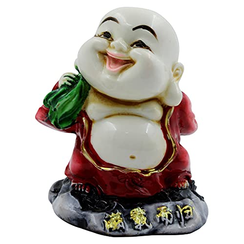 Handcrafted Ployresin Lord Buddha Standing With Putting Hand On Head Laughing Statue Showpiece Home Decor/Office Decor/Spiritual Gift, White And Red - Karigaari India Aesthetic Home Decor