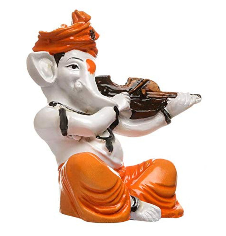 Musical Ganesha Idol with Violin Resin Decorative Figurine for Home Decor & Auspicious Gifting - Karigaari India Aesthetic Home Decor