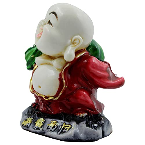Handcrafted Ployresin Lord Buddha Standing With Putting Hand On Head Laughing Statue Showpiece Home Decor/Office Decor/Spiritual Gift, White And Red - Karigaari India Aesthetic Home Decor