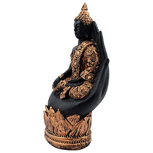 Handcrafted Ployresin Lord Buddha Sitting On Hand Statue Showpiece Home Decor/Office Decor/Spiritual Gift, Black And Gold - Karigaari India Aesthetic Home Decor