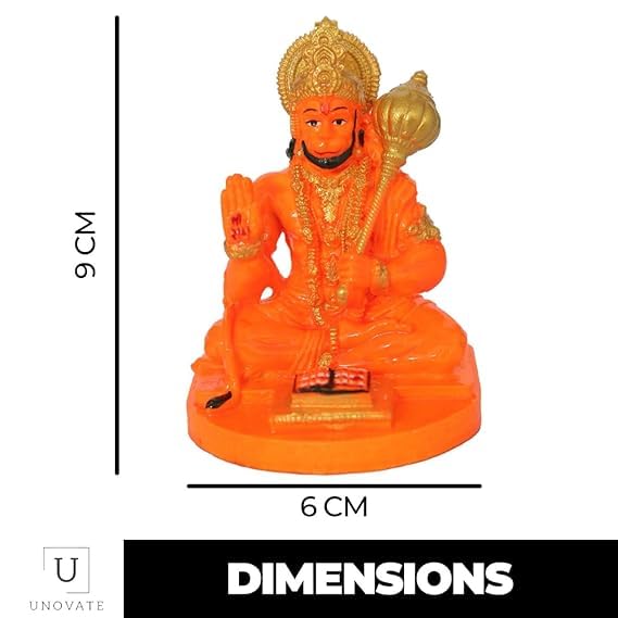 Orange Resin Hanuman Statue - Hindu God Decor - Karigaari India Aesthetic Home Decor