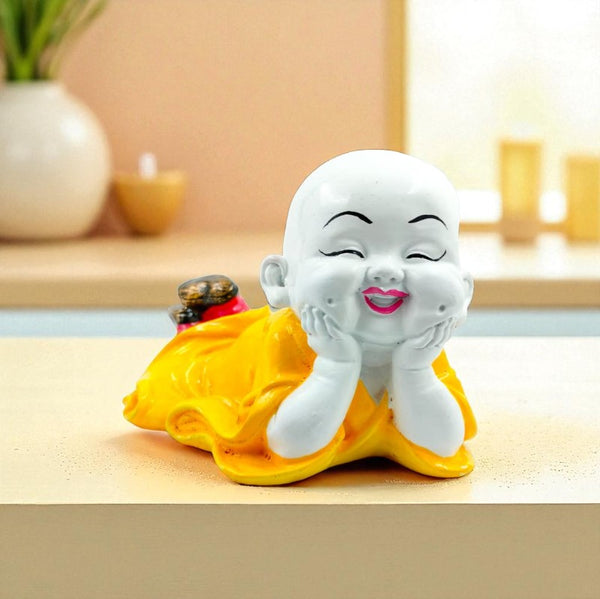 Adorable Pink Baby Monk Buddha Figurine  | Resin Cute Sitting Statue for Innocence, Peace & Charming Home Decor