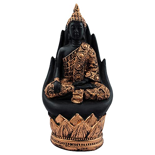 Handcrafted Ployresin Lord Buddha Sitting On Hand Statue Showpiece Home Decor/Office Decor/Spiritual Gift, Black And Gold - Karigaari India Aesthetic Home Decor