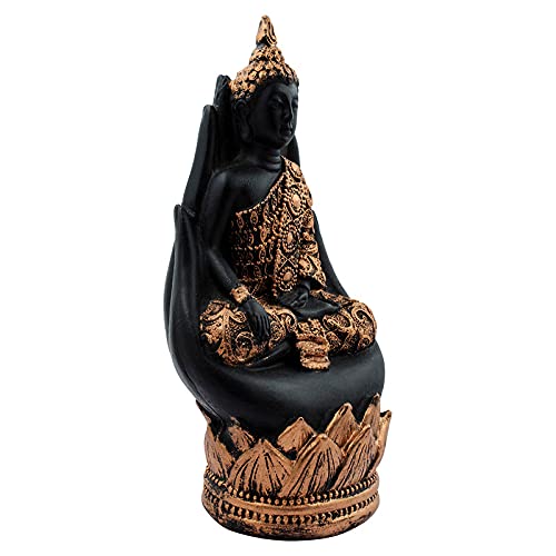Handcrafted Ployresin Lord Buddha Sitting On Hand Statue Showpiece Home Decor/Office Decor/Spiritual Gift, Black And Gold - Karigaari India Aesthetic Home Decor