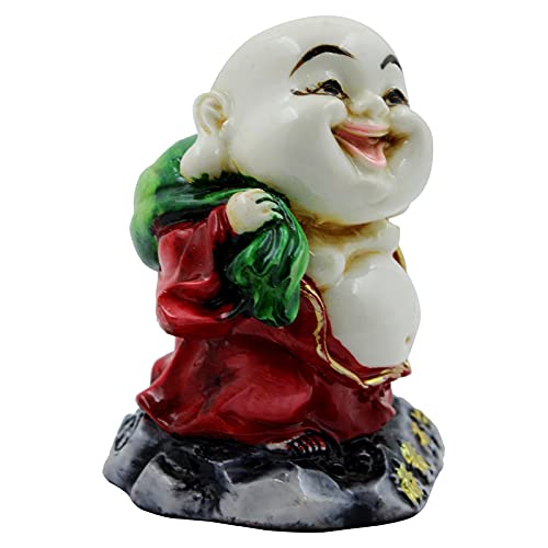 Handcrafted Ployresin Lord Buddha Standing With Putting Hand On Head Laughing Statue Showpiece Home Decor/Office Decor/Spiritual Gift, White And Red - Karigaari India Aesthetic Home Decor