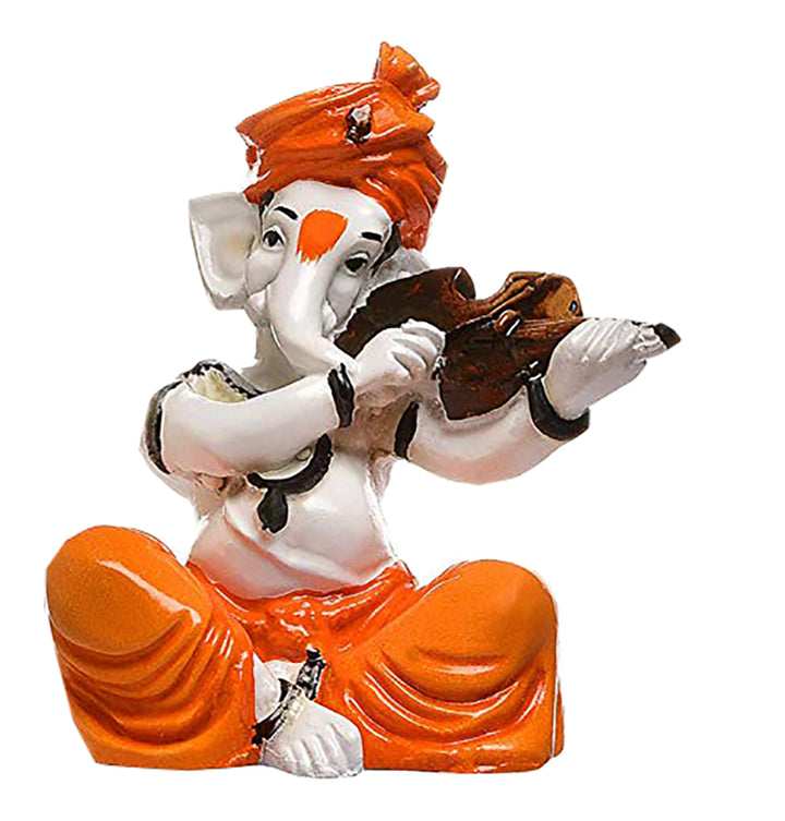 Musical Ganesha Idol with Violin Resin Decorative Figurine for Home Decor & Auspicious Gifting - Karigaari India Aesthetic Home Decor