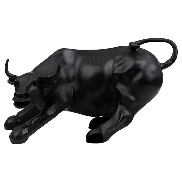 Black Geometric Bull Statue Resin Made Black Color Showpiece - Karigaari India Aesthetic Home Decor