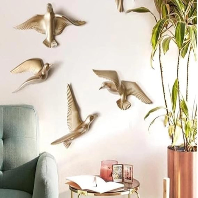 Gold Flying Birds Wall Decor Set - 10 Resin - Karigaari India Aesthetic Home Decor