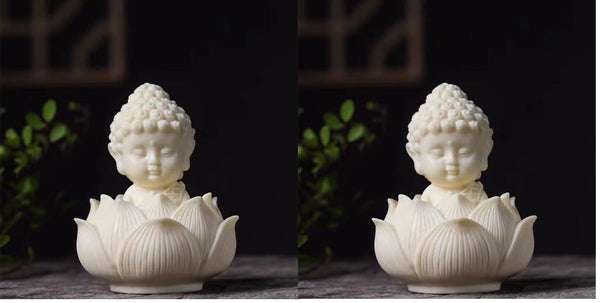 Serene Resin Lotus Buddha Idol Set of 2  | White Meditating Buddha Figurines for Home Decor, Zen Space & Spiritual Gifting
