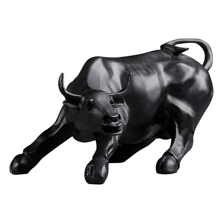 Black Geometric Bull Statue Resin Made Black Color Showpiece - Karigaari India Aesthetic Home Decor