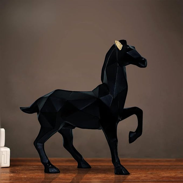 Black Geometric Resin Horse Table Decor