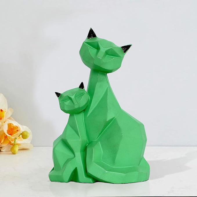 Green Cat Pair Resin Statue - Modern Decor - Karigaari India Aesthetic Home Decor