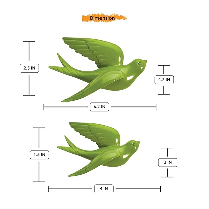 Green Flying Swallows Wall Decor Set - Resin - Karigaari India Aesthetic Home Decor