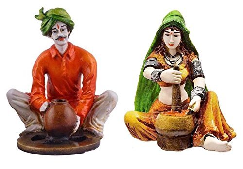Ethnic Village Couple Resin Decor Set - Karigaari India Aesthetic Home Decor