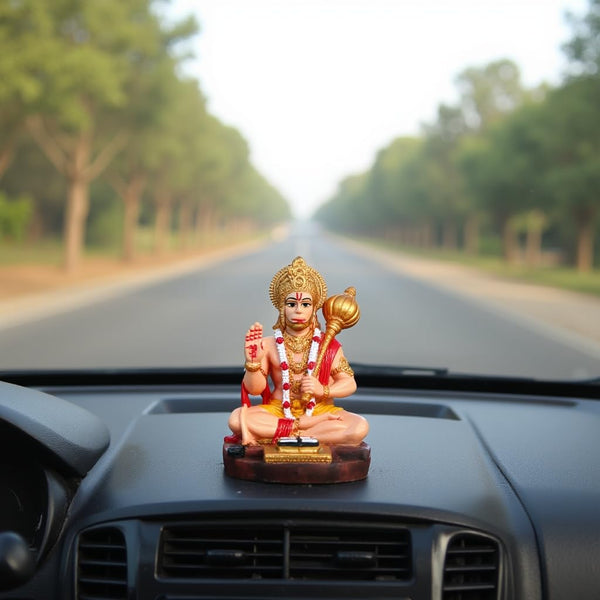 Karigaari India Hanuman Murti with Chalisa for Pooja Mandir (Gold)