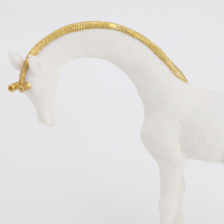 White & Gold Giraffe Calf Resin Figurines - Karigaari India Aesthetic Home Decor