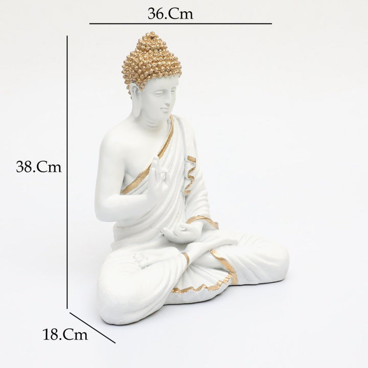 Pure White Meditating Buddha Golden Accent Resin Decor - Karigaari India Aesthetic Home Decor