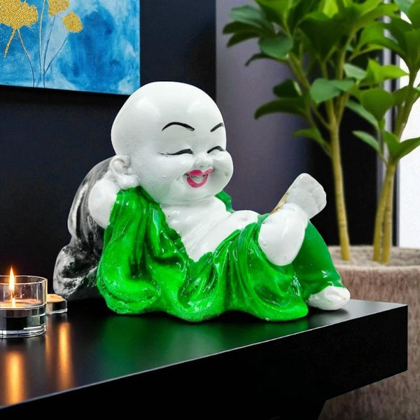 Mini Serene White Buddha Idol  | Polyresin Sitting Statue with Lotus Base for Car Dashboard, Desk Decor & Peaceful Gifting