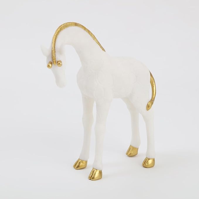 White & Gold Giraffe Calf Resin Figurines - Karigaari India Aesthetic Home Decor