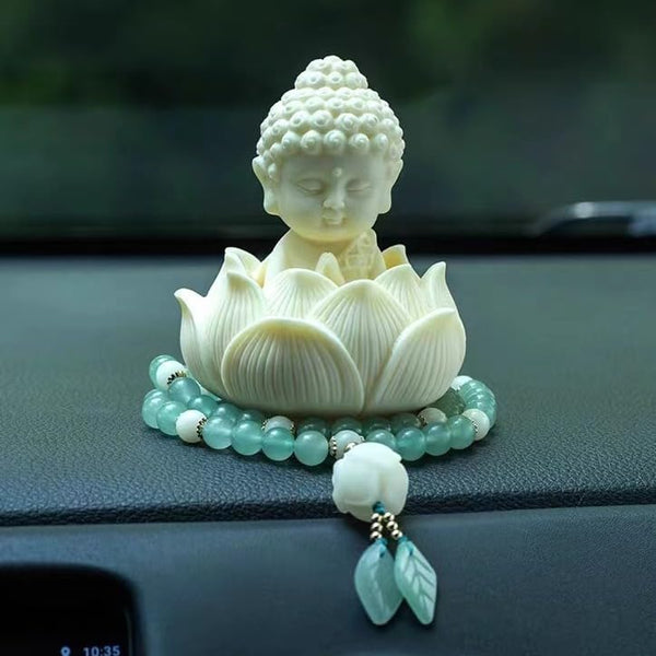 Serene Resin Lotus Buddha Idol | Mini Meditating Buddha Statue for Car Dashboard, Home Decor & Spiritual Gifting | Peace & Enlightenment
