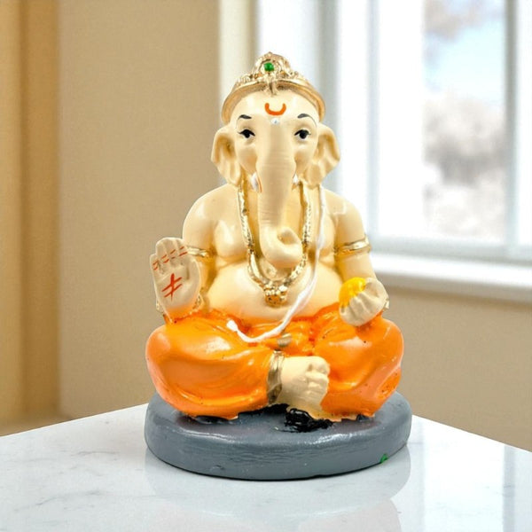 Divine Blessings Ganesha Idol | Polyresin Ganesha Sitting on Open Hands Statue for Prosperity, Protection & Unique Home Decor