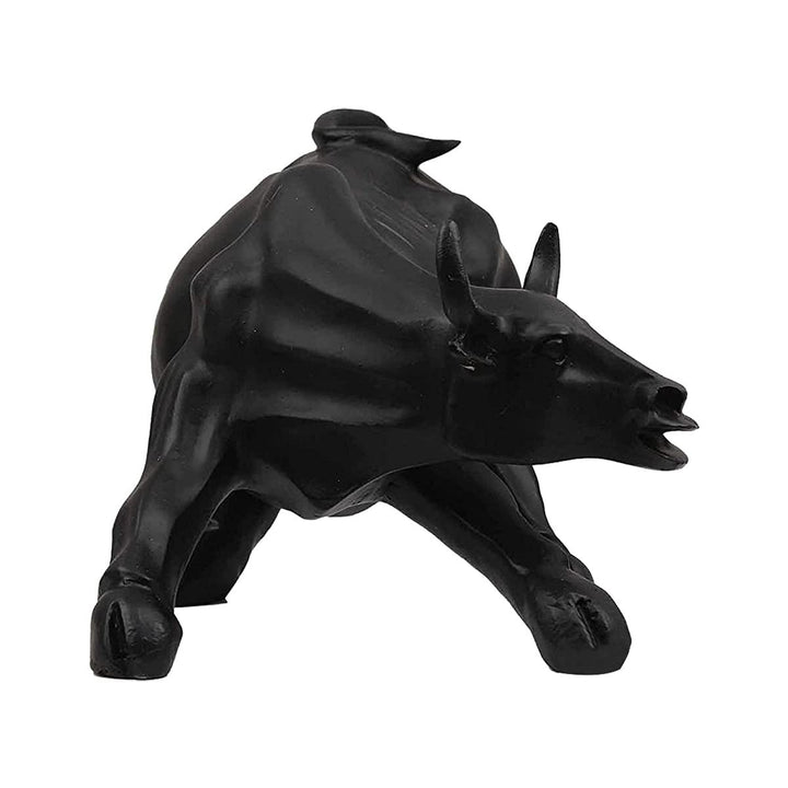 Black Geometric Bull Statue Resin Made Black Color Showpiece - Karigaari India Aesthetic Home Decor