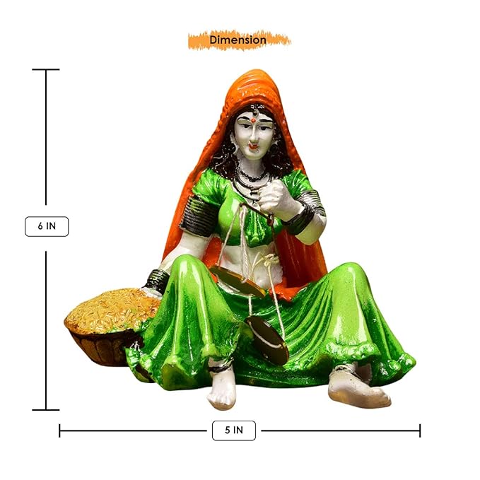 Karigaari Rajasthani Lady with Taraju Resin - Karigaari India Aesthetic Home Decor