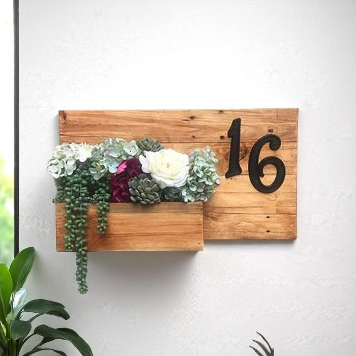 Teak Wood Fancy Outdoor Planter Number Plate - Karigaari India Aesthetic Home Decor