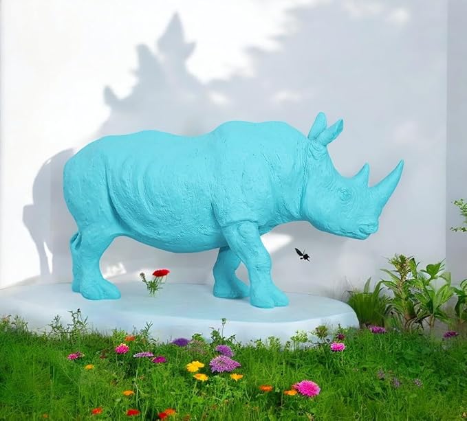 Blue Rhino Figurine Resin Decor - Modern Art - Karigaari India Aesthetic Home Decor