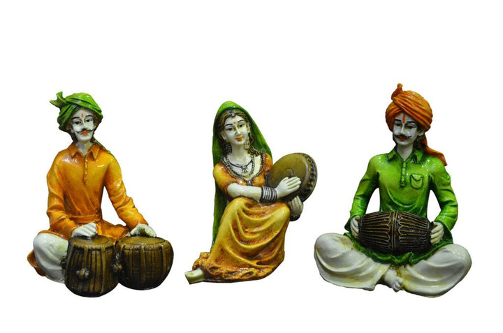 Rajasthani Musician Trio Indian Folk Art Statues - Karigaari India Aesthetic Home Decor