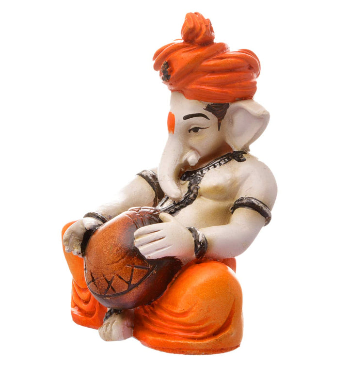 Resin Ganesha Playing Tabla - Symbol of Music & Auspiciousness - Karigaari India Aesthetic Home Decor