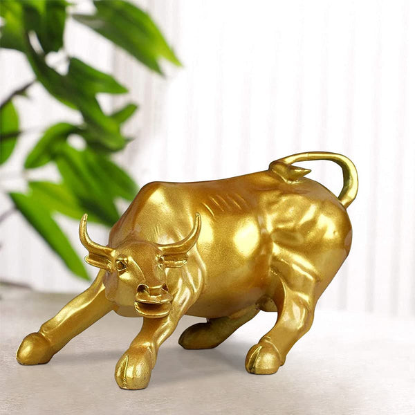 Gold Geometric Bull Statue Resin Made Gold Colour Showpiece