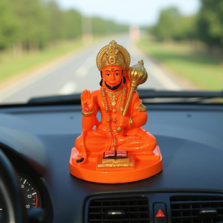 Orange Resin Hanuman Statue - Hindu God Decor - Karigaari India Aesthetic Home Decor