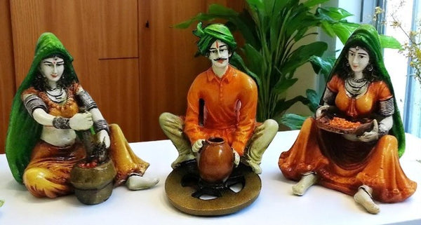 Traditional Rajasthani Artisans Craftsmen & Women Showpiece Set - Karigaari India Aesthetic Home Decor