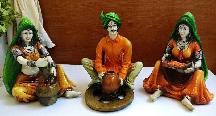 Traditional Rajasthani Artisans Craftsmen & Women Showpiece Set - Karigaari India Aesthetic Home Decor