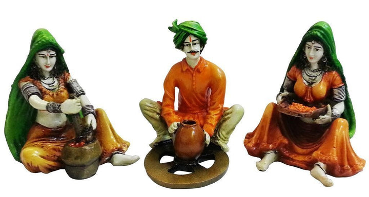 Traditional Rajasthani Artisans Craftsmen & Women Showpiece Set - Karigaari India Aesthetic Home Decor