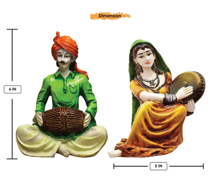 Traditions of Rajasthani : Man Playing Dholak & Lady with Dafli - Karigaari India Aesthetic Home Decor