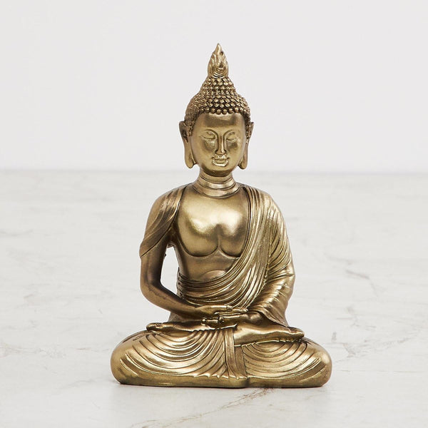 Serene Golden Meditating Buddha Statue | Resin Idol for Peace, Harmony, Zen Decor & Spiritual Gifting