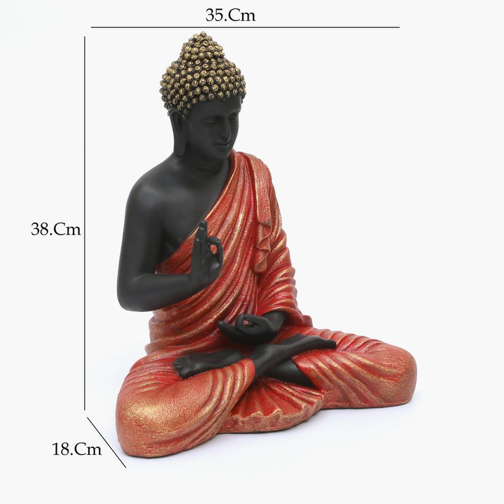 Serene Black Buddha Idol Vibrant Red Robe Decor - Karigaari India Aesthetic Home Decor
