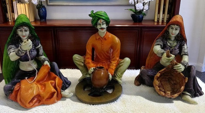 Rajasthani Artisan Trio Traditional Indian Craft Decor - Karigaari India Aesthetic Home Decor