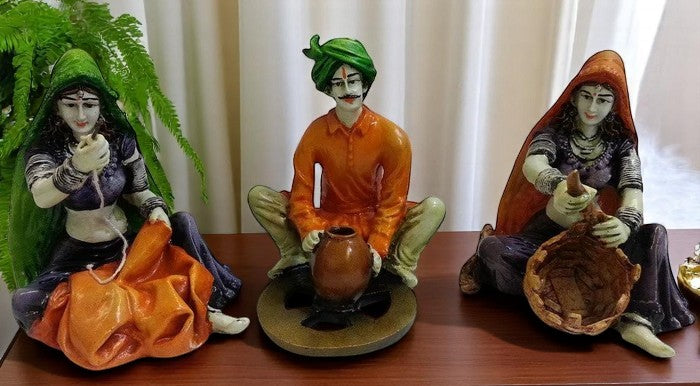 Rajasthani Artisan Trio Traditional Indian Craft Decor - Karigaari India Aesthetic Home Decor