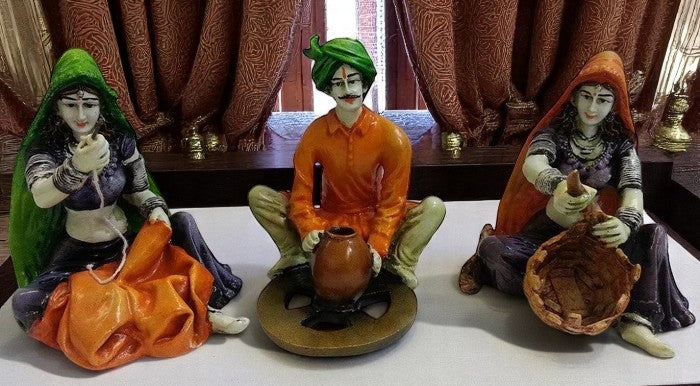 Rajasthani Artisan Trio Traditional Indian Craft Decor - Karigaari India Aesthetic Home Decor