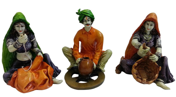 Rajasthani Artisan Trio Traditional Indian Craft Decor - Karigaari India Aesthetic Home Decor