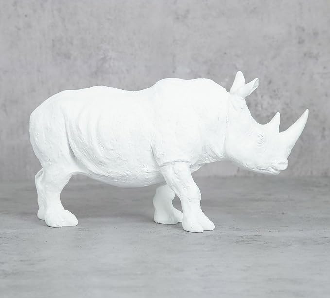 White Rhino Figurine Resin Decor - Elegant Style - Karigaari India Aesthetic Home Decor