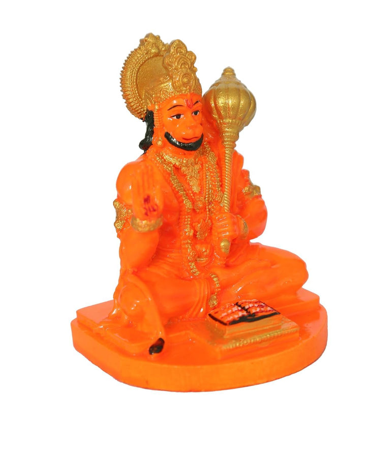 Orange Resin Hanuman Statue - Hindu God Decor - Karigaari India Aesthetic Home Decor